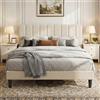 VECELO Letto matrimoniale imbottito, 140 x 200 cm, con testiera regolabile in altezza, rivestimento in velluto, rete a doghe, struttura silenziosa, facile da montare, beige