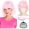 Sofeiyan Parrucca Divertenti con Occhiali da Sole e Rete per Capelli | Parrucca Bob Colorata,Parrucche Corta Donna per Halloween Feste Carnevale Spettacolo Teatrale,Rosa Chiaro
