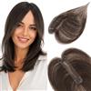 S-noilite Topper Capelli Veri Donna Frangia A Tendina #02 Marrone Scuro - Base Lace 3x13cm Lavorata a Mano, Hair Topper Capelli Umani per Zone Diradate 10g 25cm