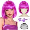 Sofeiyan Parrucca Divertenti con Occhiali da Sole e Rete per Capelli | Parrucca Bob Colorata,Parrucche Corta Donna per Halloween Feste Carnevale Spettacolo Teatrale,Rosa-Viola