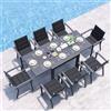 JUMMICO 8 Persone Set Tavolo e Sedie Da Giardino In Alluminio, 8 Sedie Impilabili e 1 80-160CM Tavolo Da Giardino Allungabile In Alluminio, Set Da Giardino Esterno