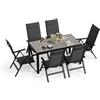 JUMMICO Set Tavolo e Sedie da Giardino, Composto da Tavolo 150 cm in Alluminio e 6 Sedie Pieghevoli, Tavolo da Giardino con Finitura a Vena di Legno con Sedie da Terrazza, Balcone(Grigio)
