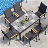 JUMMICO Set di Arredo da Giardino 6 Persone, Set di Tavolo 189 cm Design a Vena di Legno e 6 Sedie Impilabili da Esterno in Alluminio, Ideale per Cortile, Terrazza o Ai Margini della Piscina(Grigio)