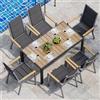JUMMICO Set di Arredo da Giardino 6 Persone, Set di Tavolo 189 cm Design a Vena di Legno e 6 Sedie Impilabili da Esterno in Alluminio, Ideale per Cortile, Terrazza o Ai Margini della Piscina(Effetto legno)