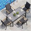JUMMICO Set di Arredo da Giardino 4 Persone, Set di Tavolo 189 cm Design a Vena di Legno e 4 Sedie Impilabili da Esterno in Alluminio, Ideale per Cortile, Terrazza o Ai Margini della Piscina(Grigio)