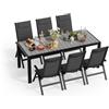 JUMMICO Set Tavolo e Sedie da Giardino, Composto da Tavolo 189 cm in Alluminio e 6 Sedie Pieghevoli, Tavolo da Giardino con Finitura a Vena di Legno con Sedie da Terrazza, Balcone(Grigio)