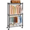 VEVOR Stand Appendiabiti a Rotelle Capacità Carico Statica Max. 136 kg con 2 Ripiani Carico 45 kg Singolo Camera da Letto Soggiorno, Appendiabiti 4 Ruote 915x450x2040 mm in Acciaio al Carbonio Q235