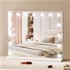 VEVOR Specchio per Trucco Hollywood con 15 Lampadine LED Dimmerabili, 3 Modalità di Illuminazione a Colori, Specchio Ingranditore 5X Rimovibile, Porta USB, Controllo Smart Touch Specchio 580x458 mm