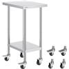 VEVOR Tavolo da Lavoro in Acciaio Inox 24 x 18 x 38 Pollici, con 4 Ruote, 3 Livelli di Altezza Regolabili, Tavolo da Lavoro per Preparazione Alimenti Pesante, per Cucina Commerciale, Ristorante