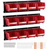 VEVOR Contenitori Portaoggetti da Parete, 12 Contenitori in Plastica e 3 Guide in Metallo, Scatola Portaoggetti Impilabile Sospeso per Ferramenta per Officina, Stanza dei Lavori Manuali, Rosso