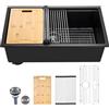 VEVOR Lavello da Cucina in Granito 762 x 457 x 230 mm per Montaggio ad Appoggio, Lavello da Cucina da Incasso in Stile Rurale con Accessori, per Camper, Cucine di Preparazione, Bar, Nero