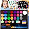 Adeokay Truccabimbi Kit - 28 Colori Truccabimbi Kit Anallergici Atossici Professionali con 3 Pennelli 30 Stencil Regalo Bambina 3 4 5 6 7 8 9 Anni- Trucca Bimbi Viso Bambini per Halloween, Carnevale, Pasquale
