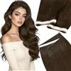 LaaVoo Genius PU Trama Extension Capelli Veri Biadesivo Marrone Cioccolato 55cm 50g 1pcs, Capelli Remy, Volume Istantaneo, per Feste e Cerimonie #4