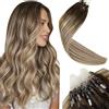 LaaVoo Extension Capelli Veri Microring 40cm 50g 50 ciocche | Balayage Marrone Scuro a Marrone Chiaro e Biondo, Capelli Remy, Leggeri e Invisibili, per Sposa e Matrimonio, Colore 3-8-24