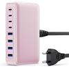 Feob 200W Caricatore USB C Multiplo, GaN III 8-Port 65W Laptop Caricabatterie PPS PD QC Alimentatore USB C Multipla Stazione di Ricarica mit USB A per MacBook Air/Pro Laptop iPhone Samsung SteamDeck-Rosa