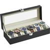 SONGMICS Porta Orologi a 6 Posti, Coperchio in Vetro, Superficie in PU | Scatola Portaorologi, Cuscini Rimovibili, Chiusura in Metallo, Idea Regalo, Nero e Beige, Collezione BRIDIE JWB06BE