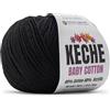 Keche Filato di cotone, 60% cotone, 40% acrilico, morbido filato di cotone per uncinetto e lavoro a maglia, Amigurumi, 1 matassa/gomitolo da 1.76 oz / 50 g, 165 m, nero