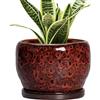 SQOWL Vaso per piante in ceramica, 15,2 cm, per piante da interni ed esterni, vaso rotondo con foro di drenaggio e sottovaso, rosso