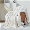 Mr. Sandman Coperta ponderata per adulti, per letto matrimoniale, 6,8 kg, in caldo pile Sherpa, per dormire e calmare, morbida, comoda e pesante, con flanella jacquard, 121 x 183 cm, bianco crema