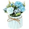 SUPNIU Bouquet di ortensie artificiali con vaso in ceramica, varietà di fiori finti in seta, decorazione per tavolo, casa, feste, ufficio, matrimoni (blu)