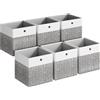 SONGMICS Scatole Portaoggetti, Set di 6, Pieghevoli, 33 x 33 x 33 cm | Scatole per Armadio in Tessuto, Pannelli in PP, Inodori, Bianco e Grigio Giunco, Collezione TINA RFB433GM02