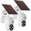 Hiseeu 2K 2PCS Telecamera WiFi Esterno Solare, 360° PTZ Senza Fili | Visione Notturna a Colori, Audio Bidirezionale, 2.4G/5G WiFi, Rilevazione PIR, Allarme APP, IP66, Nessun Canone