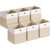 SONGMICS Scatole Portaoggetti, Set di 6, Pieghevoli, 26 x 26 x 28 cm | Scatole per Armadio in Tessuto, Pannelli in PP, Inodori, Bianco e Beige Sabbia, Collezione TINA RFB426LF02