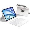 HOU Cover con tastiera per iPad Air 11″, Air 5/4 e Pro 11″ 1/2/3/4 gen | 360° rotante, rimovibile, stand regolabile, verticale/orizzontale, portastilo, trackpad, retroilluminata, cover 360°,Bianco