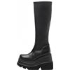 FQLGJMY Stivali da ginocchio con piattaforma a cuneo alto con tacco piattaforma grosso Lace Up & Zipper Punk Goth Stivali da combattimento di vitello medio Stivali da moto con fibbie in metallo