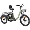 YOUIN Dover triciclo elettrico cargo pieghevole 250W 57 Nm, batteria estraibile 100 km, ruote 24"+20", portapacchi anteriore e posteriore, freni idraulici, Shimano Altus 7V - 200 kg