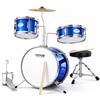 VEVOR Set di Batteria per Bambini 3 Pezzi 355,6 mm Batteria con Trono Blu | per Principianti, 2 Paia di Bacchette, Tamburo Tom, Rullante, Grancassa, Kit per Bambini, Pioppo, PET, Acciaio al Carbonio