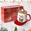 YumSur Set scalda-tazza rossa, set scalda-tazza di Natale: tazza da caffè in ceramica con piastra e coperchio e scatola regalo e cucchiaio in metallo dorato, spegnimento automatico