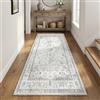 Klyvvo Bohemien Tappeto Atrio atrium 80x300 cm, 0.85cm Pelo corto Tappeto con motivi floreali, 1200 g/m³ poliestere, lavabile in lavatrice, TPE antiscivolo base, per camera da letto, Bianco