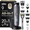 Braun Rasoio Elettrico Barba e Capelli Serie 9, Accessori AIO9540 Grigio | Rifinitore All-in-One 20in1, Rasoio Elettrico Corpo Uomo, Modalità Bodygentle, Peli Naso, Impermeabile Ricaricabile