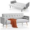 Shally Dogan Divano Letto 3 Posti con Apertura Veloce Sistema Clic Clac, Design Nordico, Divanetto Rivestimento in Lino, Seduta Ampia e Imbottita ad Alta Densità e Piedini in Legno (Grigio Chiaro)