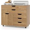 RELAX4LIFE Cassettiera Scrivania Mobile con 5 Cassetti e Anta, 100 kg Portata Massima, Ruote Girevoli con Blocco, 79x40x65 cm, per Ufficio e Casa (NATURALE)