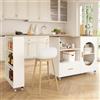 Merax Tavolo da bar allungabile con piano girevole a 360°, isola da cucina mobile con vano portaoggetti, cassetto, porta in vetro scanalato e ripiano regolabile, naturale/bianco, 120-180 x 60 x 90 cm