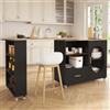 Merax Tavolo da bar allungabile con piano girevole a 360°, isola da cucina mobile con vano portaoggetti, cassetto, porta in vetro scanalato e ripiano regolabile, colore naturale/nero, 120-180 x 60 x