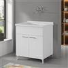 Inbagno Mobile Lavatoio 75x60 cm con Vasca in Ceramica EXTRA-LARGE Colore Bianco Frassino - Due Ante Contenitore Lavandino per Lavanderia, Garage, Bagno Serie Revine