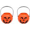 AURACASA Secchio di Halloween per Dolcetto o Scherzetto, Contenitore in Plastica Arancione a Forma di Zucca con Manico Nero, Decorazione Festiva per la Raccolta di Caramelle (2, Medio)