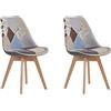 BenyLed Set di 2 Sedie per Sala da Pranzo Sedia da Scrivania in Tessuto di Lino Patchwork Gambe Legno Moderno (Grigio-2pcs)