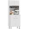 HOMCOM Credenza Alta da Cucina Madia con 2 Armadietti 60x40x160cm Bianco | Classica in Legno, 1 Mensola