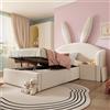 Yabunzel Letto imbottito, 90 x 190 cm, in velluto, con vano portaoggetti | Lettino per bambini, 90 x 190 cm, testiera con orecchie di coniglio, vano portaoggetti idraulico, comodino, velluto, beige