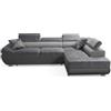 Robin Inspire Saturn Compact Divano Angolare Letto Grigio Destro | Divano angolare a L da 265 cm, 4 posti con funzione letto, contenitore, 5 poggiatesta regolabili e 2 cuscini inclusi