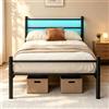 Diahomy Letto da 90 x 200 cm, telaio del letto con luci LED, nero | Letto singolo in metallo, stazione di ricarica, letto per ragazzi per camera da letto, letto in metallo stabile