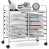 GIANTEX Carrello con 12 cassetti impilabili, carrello con ruote e piano di lavoro, carrello da bagno per soggiorno, cucina, camera da letto e ufficio, 64 x 38 x 62 cm (trasparente)