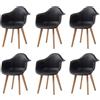 BenyLed Set di 6 Sedie da Pranzo con Braccioli, Sedute in PP, Nero | Design Nordico, Polipropilene e Faggio, Resistenti, Facili da Pulire, Fino a 125kg. per Cucina, Sala, Ufficio, Caffè.