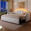 HOXINBLY Divano letto imbottito 90x200 cm con funzione estraibile e illuminazione a LED, funzione estraibile orizzontale o verticale, letto matrimoniale grigio