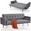 Shally Dogan Divano Letto 3 Posti con Apertura Veloce Sistema Clic Clac, Design Nordico, Divanetto Rivestimento in Lino, Seduta Ampia e Imbottita ad Alta Densità e Piedini in Legno (Grigio Scuro)
