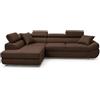 Robin Inspire Saturn Compact Divano Letto Angolare 4 Posti Marrone Sinistro | Divano letto angolare a L da 265 cm con contenitore, 5 poggiatesta regolabili e 2 cuscini inclusi, ideale per il soggiorno
